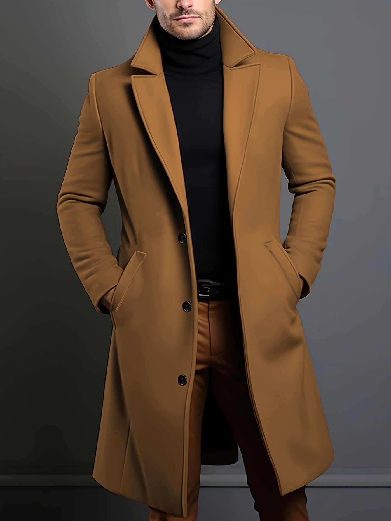 Men's Trench Coat - Wool Blend - Single Breasted - Wool Trench Coat - Men's Jackets-Fashion Nora