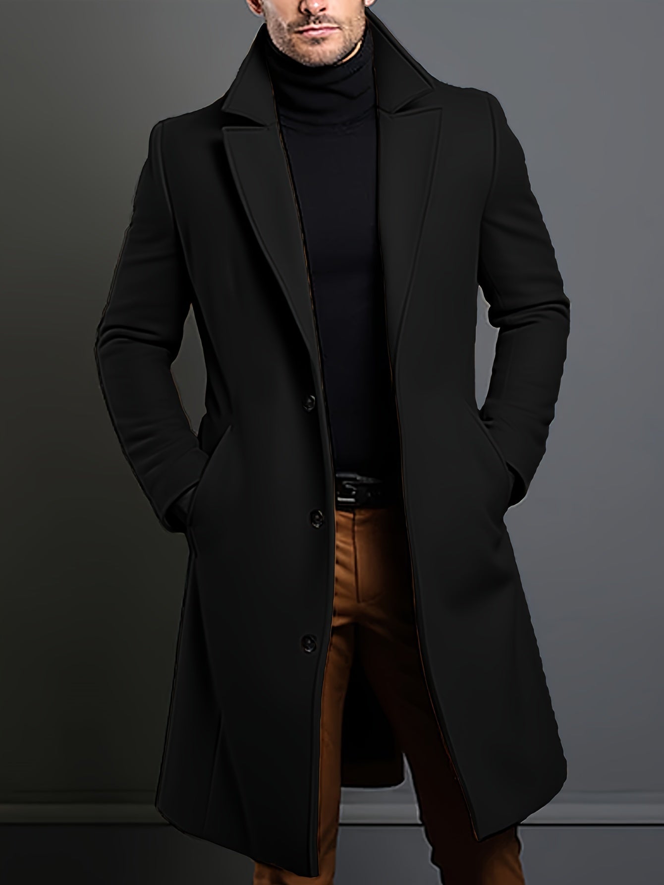 Men's Trench Coat - Wool Blend - Single Breasted - Wool Trench Coat - Men's Jackets-Fashion Nora
