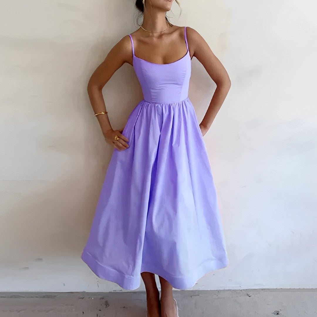 Midi Dress - Puff Hem - Spaghetti Straps - Elegant Dress - Summer Dress-Fashion Nora