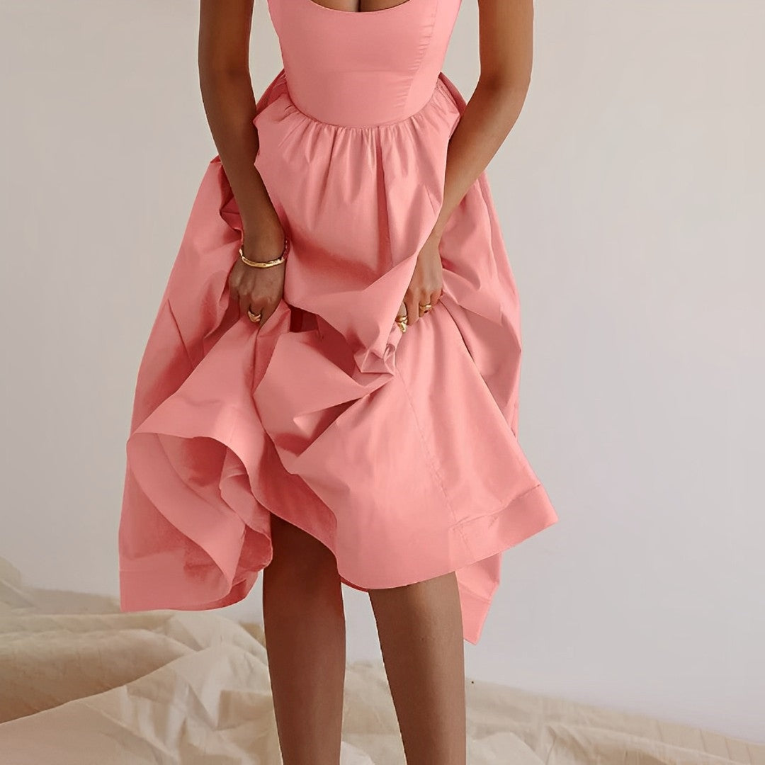 Midi Dress - Puff Hem - Spaghetti Straps - Elegant Dress - Summer Dress-Fashion Nora