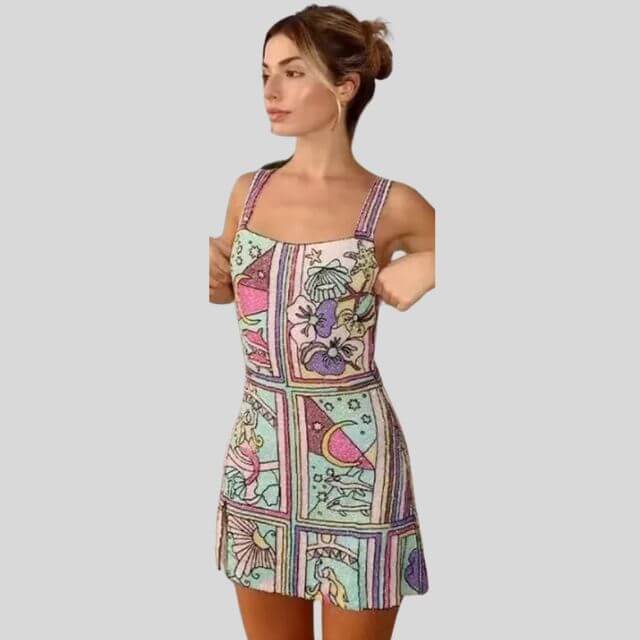 Mini Dress - Sleeveless - Colorful - Printed Dress - Summer Dress-Fashion Nora