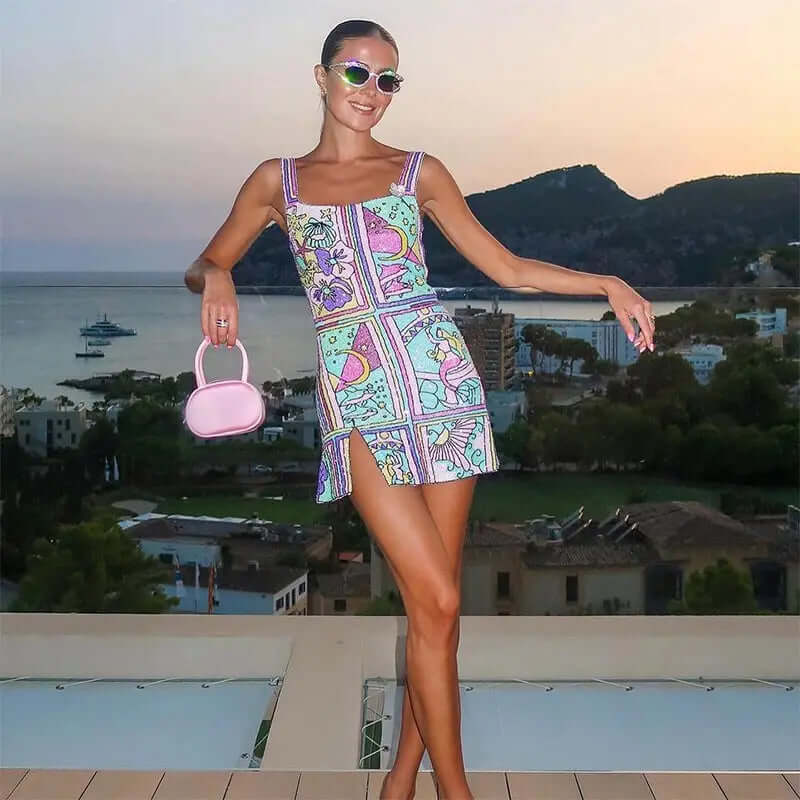 Mini Dress - Sleeveless - Colorful - Printed Dress - Summer Dress-Fashion Nora