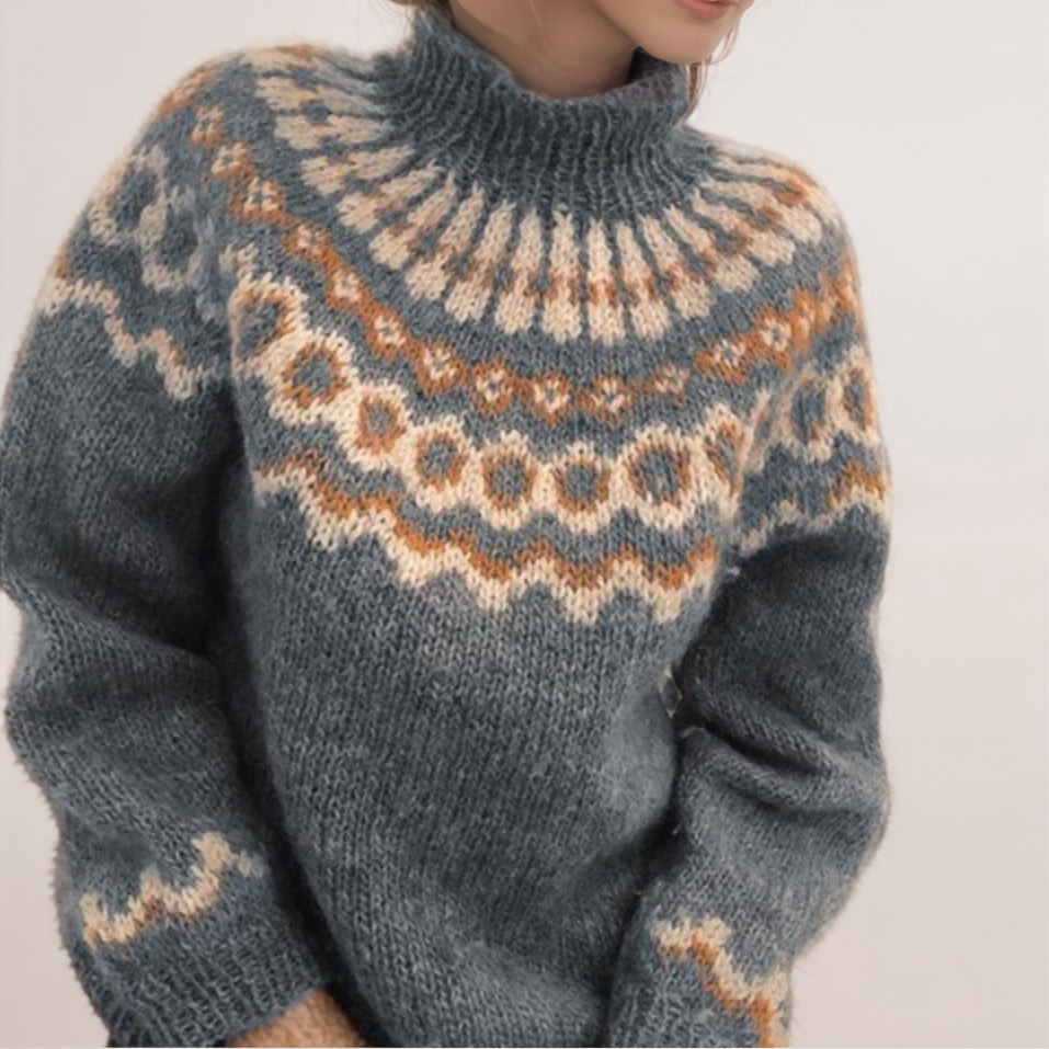 Nordic Jumper | Warm | High Neck | Knitted Sweater | Women's Knitwear-Fashion Nora