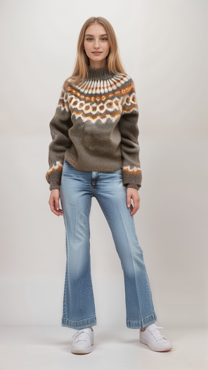 Nordic Jumper | Warm | High Neck | Knitted Sweater | Women's Knitwear-Fashion Nora