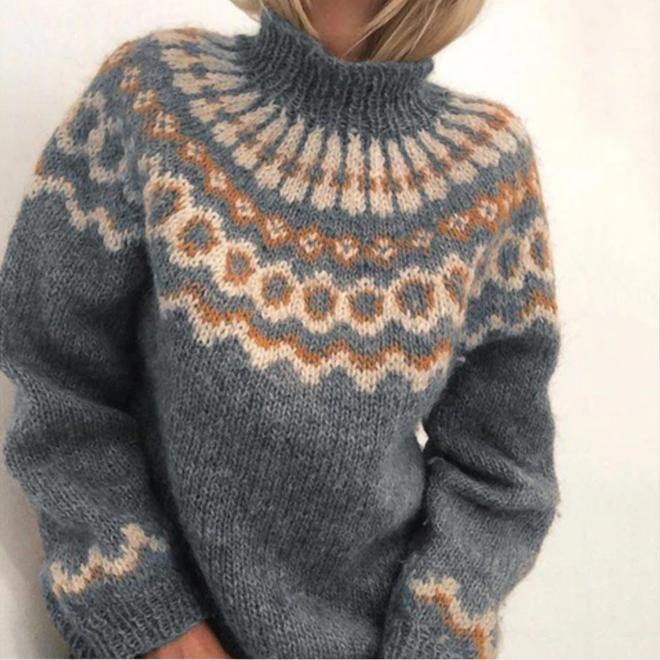 Nordic Jumper | Warm | High Neck | Knitted Sweater | Women's Knitwear-Fashion Nora