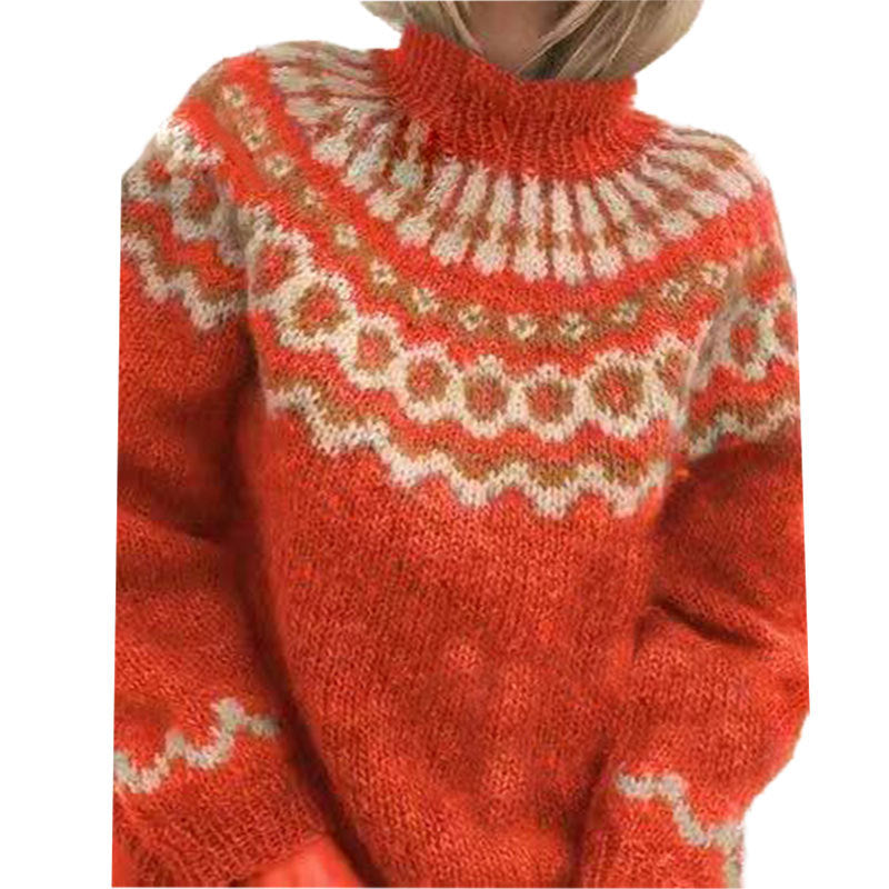 Nordic Jumper | Warm | High Neck | Knitted Sweater | Women's Knitwear-Fashion Nora