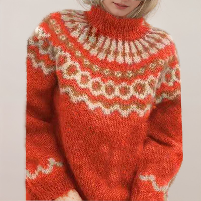 Nordic Jumper | Warm | High Neck | Knitted Sweater | Women's Knitwear-Fashion Nora