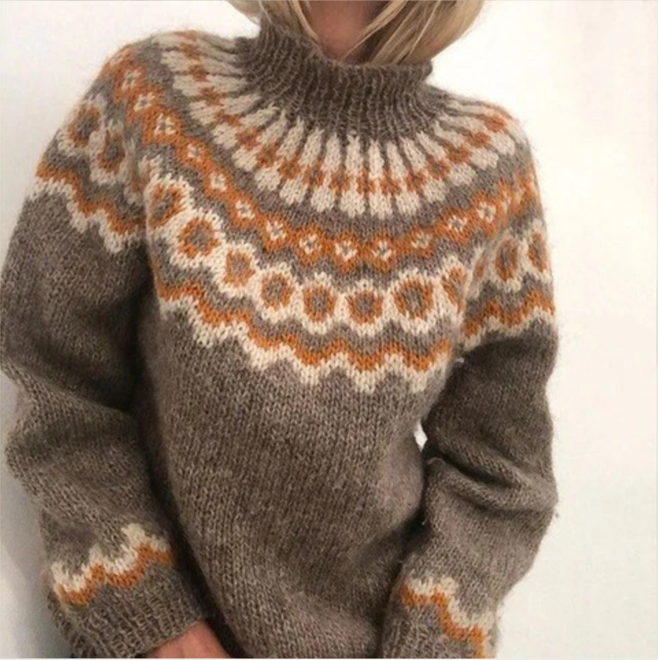 Nordic Jumper | Warm | High Neck | Knitted Sweater | Women's Knitwear-Fashion Nora