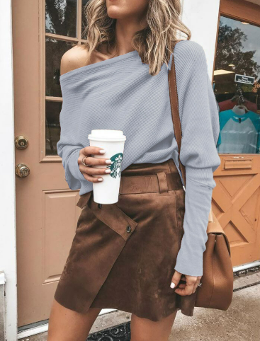One Shoulder Jumper - Dolman Sleeve - Batwing Sleeve - Knitted Sweater - Women's Clothing-Fashion Nora