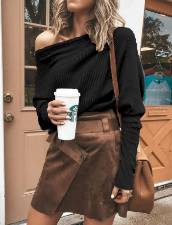 One Shoulder Jumper - Dolman Sleeve - Batwing Sleeve - Knitted Sweater - Women's Clothing-Fashion Nora