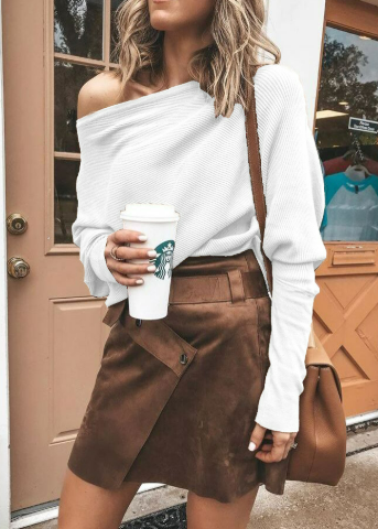 One Shoulder Jumper - Dolman Sleeve - Batwing Sleeve - Knitted Sweater - Women's Clothing-Fashion Nora