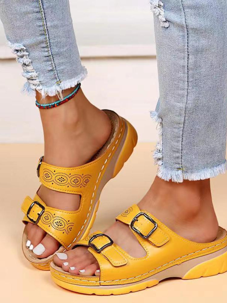 Orthopedic Sandals - Double Buckle - Thick Sole - Slip-On Sandals - Women's Slides-Fashion Nora
