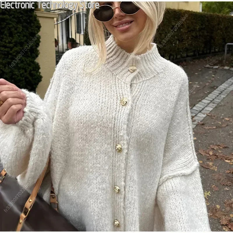 Oversized Cardigan - Button-Up - Chunky - Knitted Cardigan - Women's Cardigan-Fashion Nora