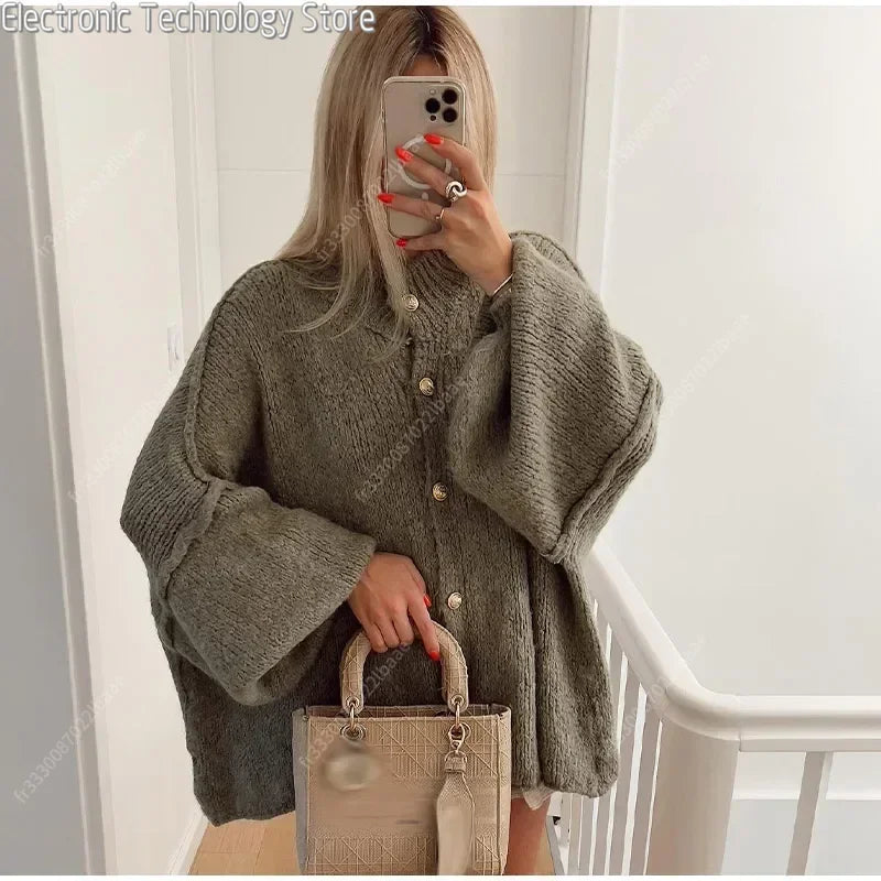 Oversized Cardigan - Button-Up - Chunky - Knitted Cardigan - Women's Cardigan-Fashion Nora