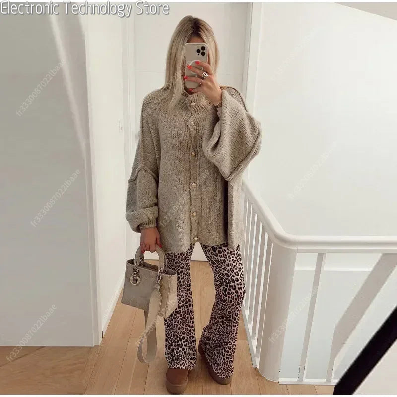 Oversized Cardigan - Button-Up - Chunky - Knitted Cardigan - Women's Cardigan-Fashion Nora