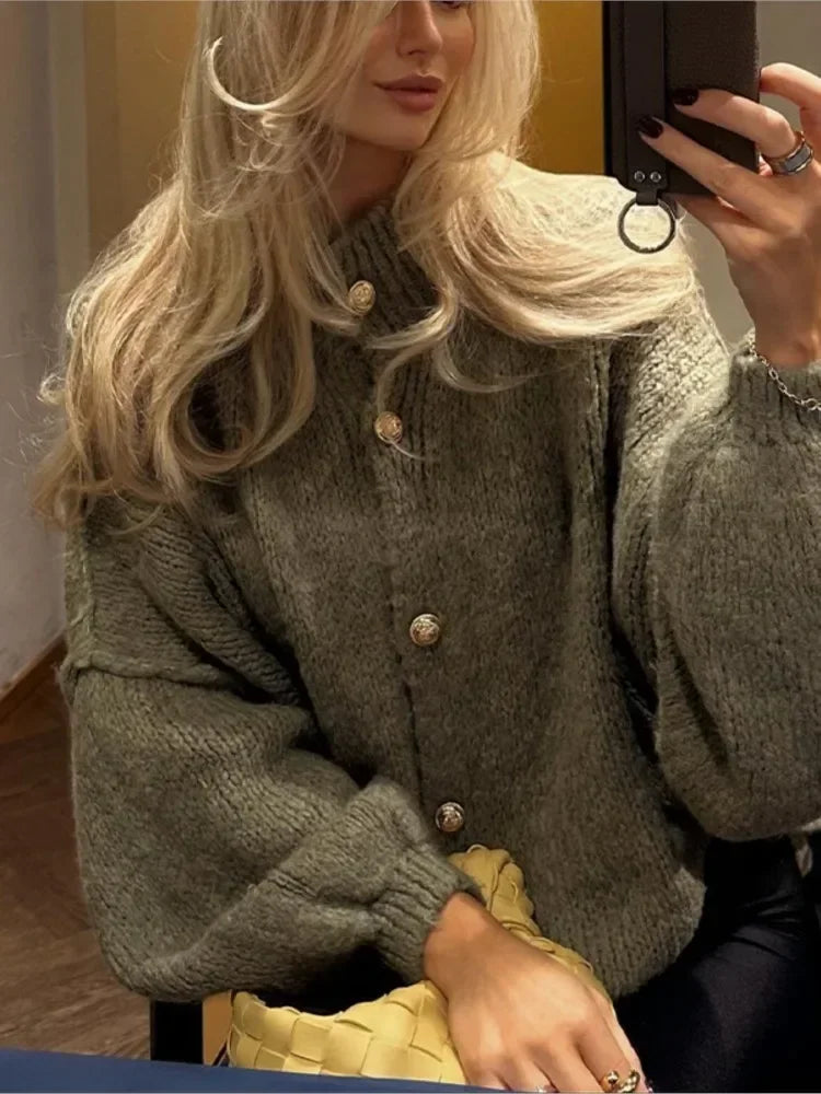 Oversized Cardigan - Button-Up - Chunky - Knitted Cardigan - Women's Cardigan-Fashion Nora