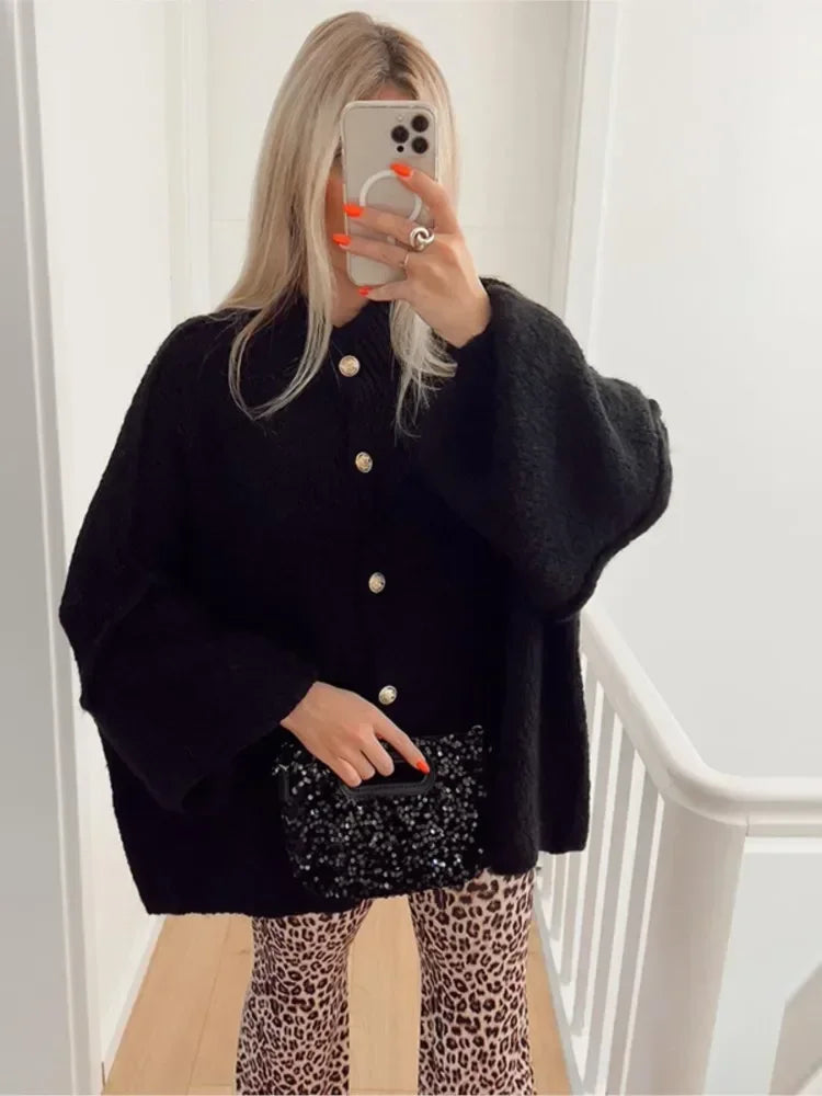 Oversized Cardigan - Button-Up - Chunky - Knitted Cardigan - Women's Cardigan-Fashion Nora