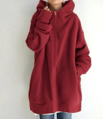 Oversized Hoodie | Long | Loose Fit | Zip-Up Hoodie | Hoodies for Women-Fashion Nora