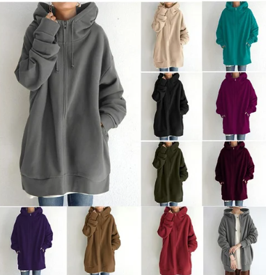 Oversized Hoodie | Long | Loose Fit | Zip-Up Hoodie | Hoodies for Women-Fashion Nora