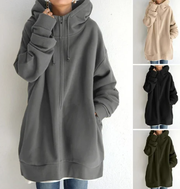 Oversized Hoodie | Long | Loose Fit | Zip-Up Hoodie | Hoodies for Women-Fashion Nora