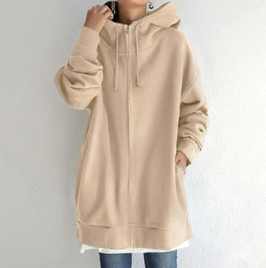 Oversized Hoodie | Long | Loose Fit | Zip-Up Hoodie | Hoodies for Women-Fashion Nora