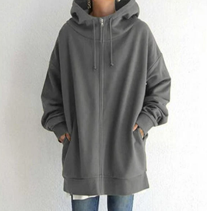 Oversized Hoodie | Long | Loose Fit | Zip-Up Hoodie | Hoodies for Women-Fashion Nora