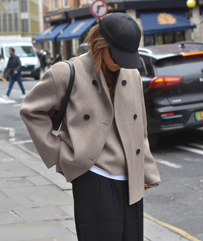 Oversized Jacket - Short - Double Breasted - Woolen Jacket - Women's Jacket-Fashion Nora