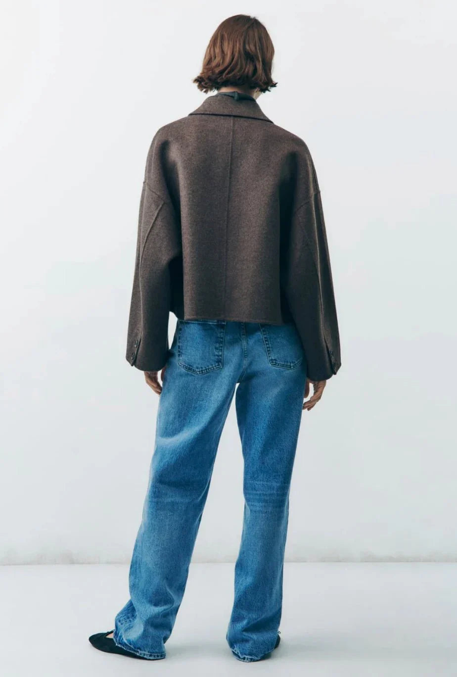 Oversized Jacket | Single Breasted | Brown | Short Wool Jacket | Women's Jacket-Fashion Nora
