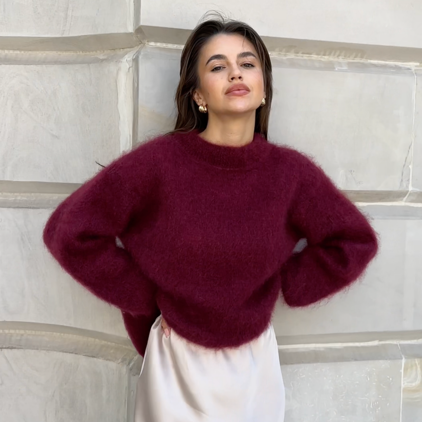 Oversized Sweater | Crew Neck | Fluffy | Pullover Sweater | Women's Knitwear-Fashion Nora