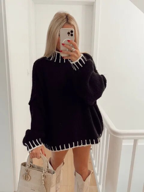 Oversized Sweater | Turtleneck | High Neck | Knitted Jumper | Women's Clothing-Fashion Nora