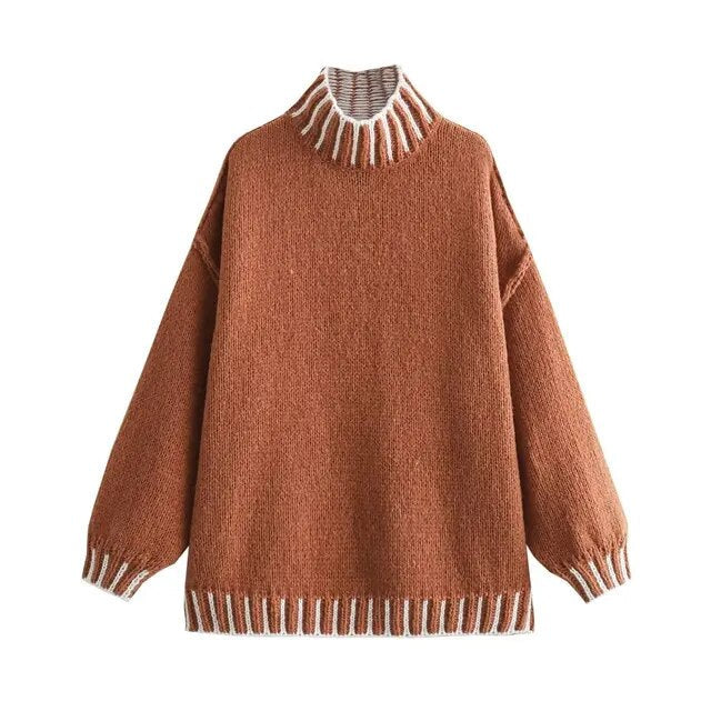 Oversized Sweater | Turtleneck | High Neck | Knitted Jumper | Women's Clothing-Fashion Nora
