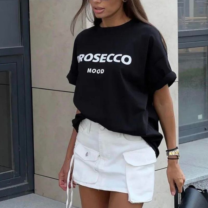 Oversized T-Shirt - Loose Fit - Cotton - Crew Neck T-Shirt - Women's Clothing-Fashion Nora