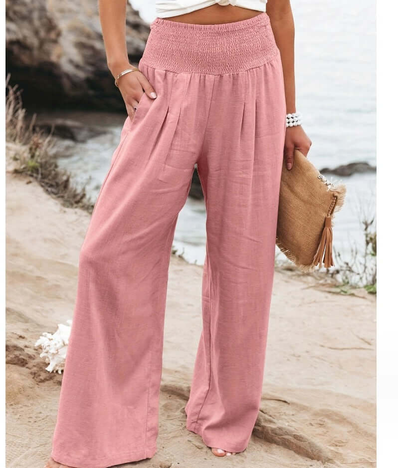 Palazzo Pants - Women's High Waisted Wide Leg Linen Pants-Fashion Nora