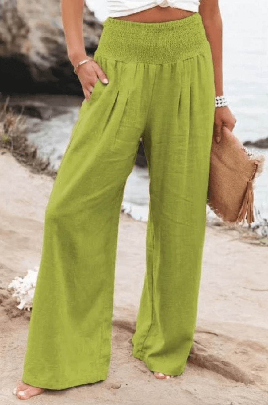 Palazzo Pants - Women's High Waisted Wide Leg Linen Pants-Fashion Nora