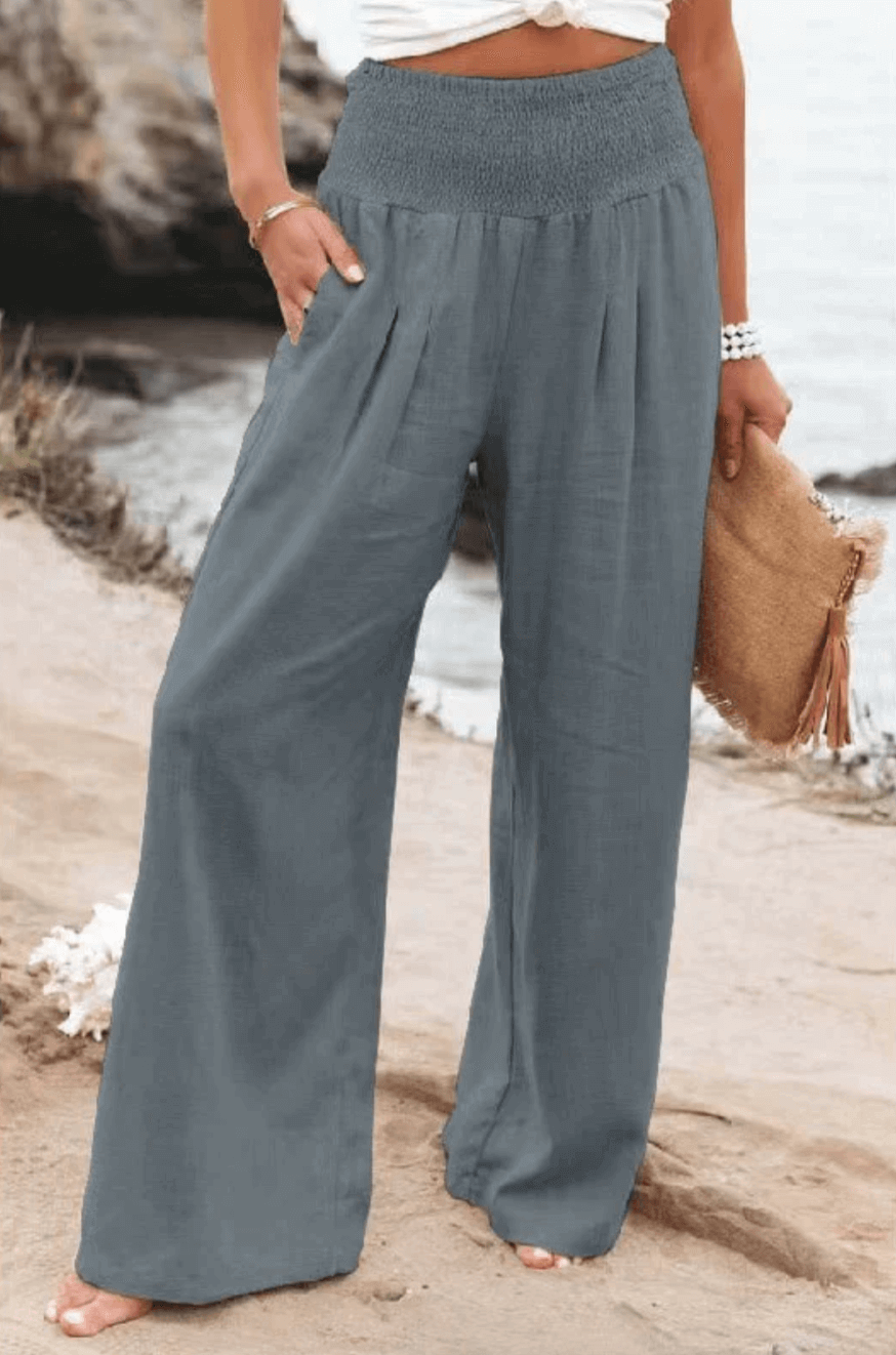 Palazzo Pants - Women's High Waisted Wide Leg Linen Pants-Fashion Nora