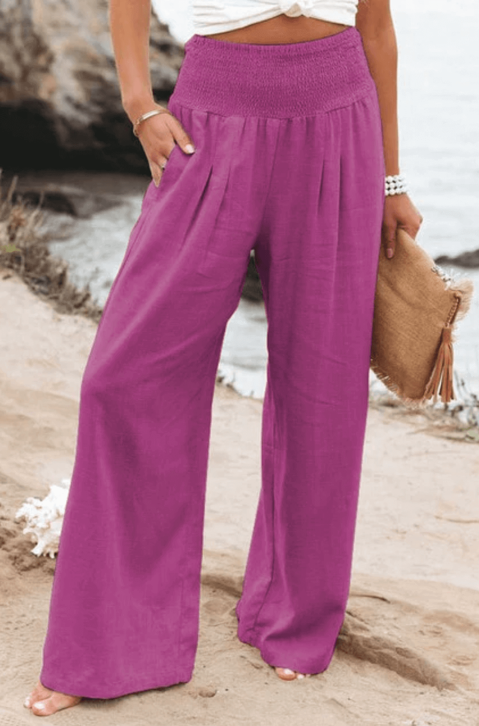 Palazzo Pants - Women's High Waisted Wide Leg Linen Pants-Fashion Nora