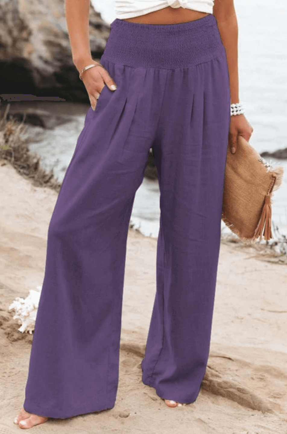 Palazzo Pants - Women's High Waisted Wide Leg Linen Pants-Fashion Nora