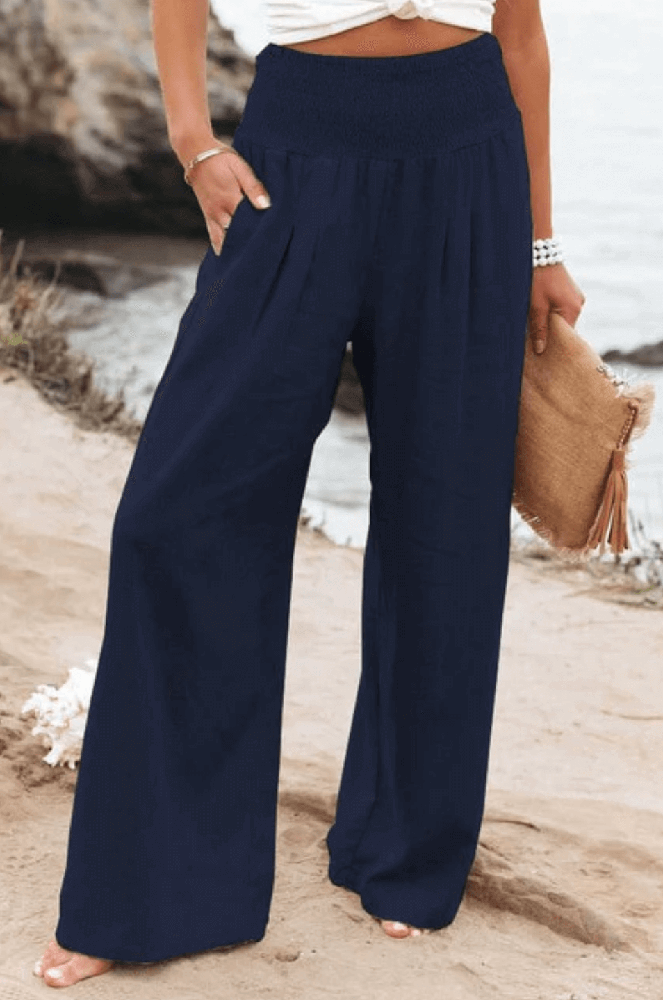 Palazzo Pants - Women's High Waisted Wide Leg Linen Pants-Fashion Nora