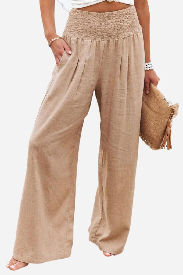 Palazzo Pants - Women's High Waisted Wide Leg Linen Pants-Fashion Nora