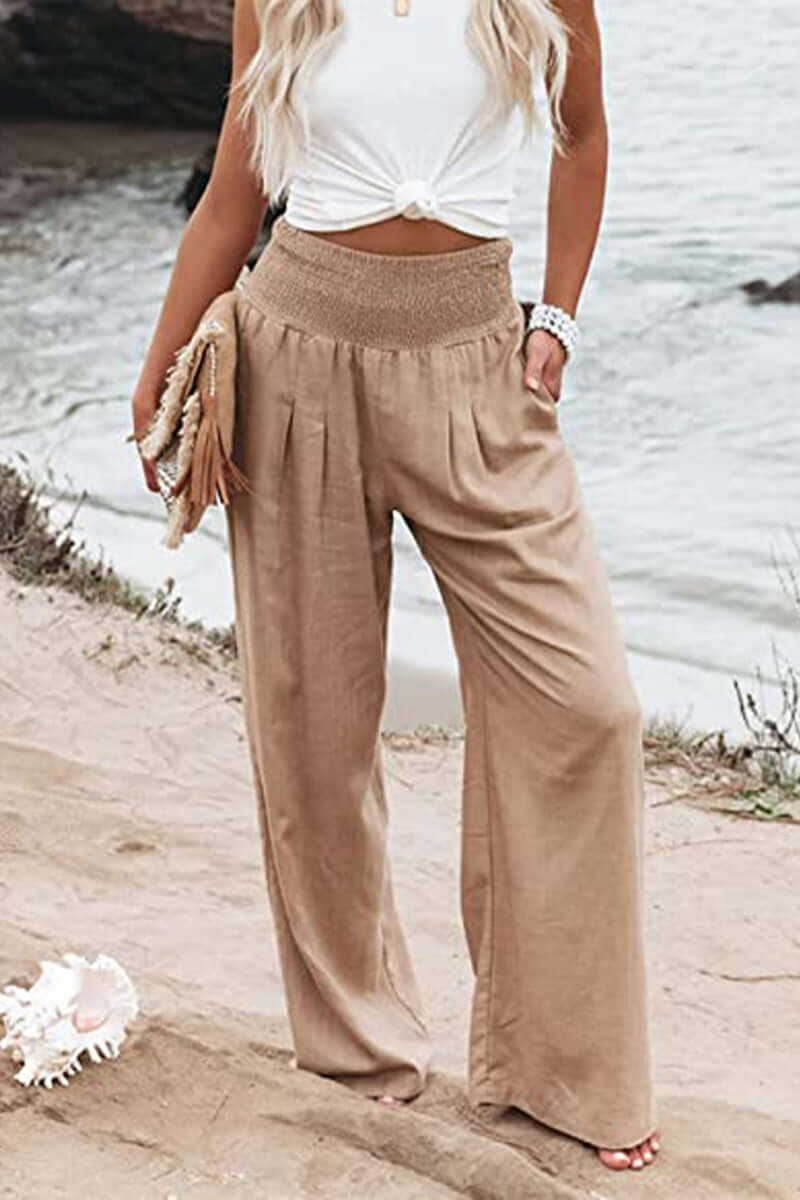 Palazzo Pants - Women's High Waisted Wide Leg Linen Pants-Fashion Nora