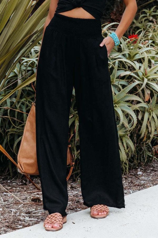 Palazzo Pants - Women's High Waisted Wide Leg Linen Pants-Fashion Nora