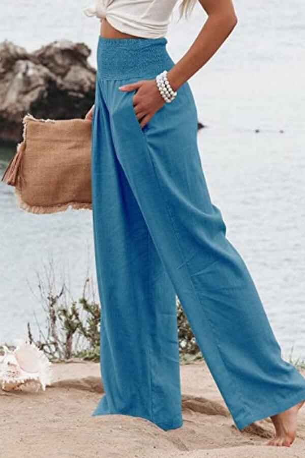 Palazzo Pants - Women's High Waisted Wide Leg Linen Pants-Fashion Nora