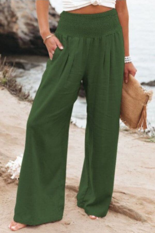 Palazzo Pants - Women's High Waisted Wide Leg Linen Pants-Fashion Nora