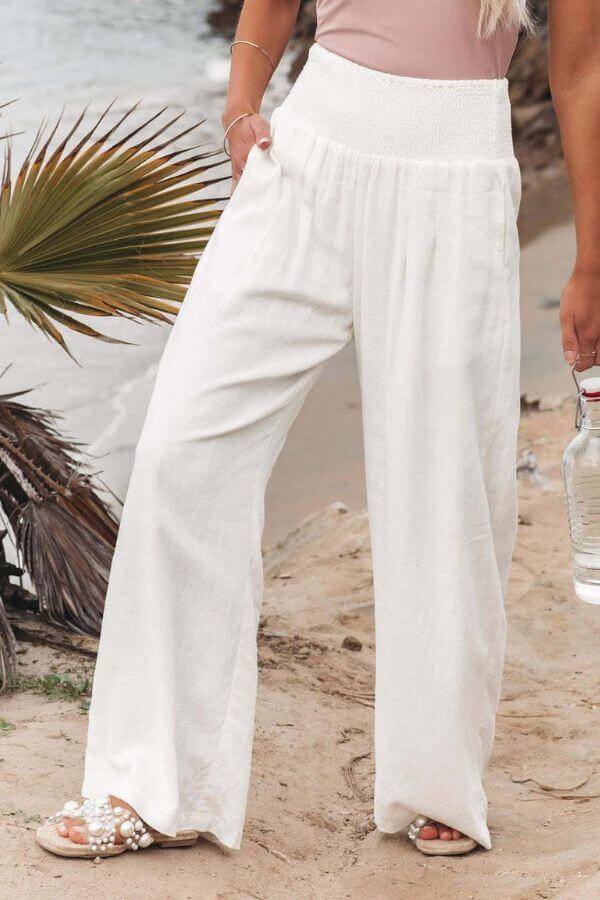 Palazzo Pants - Women's High Waisted Wide Leg Linen Pants-Fashion Nora