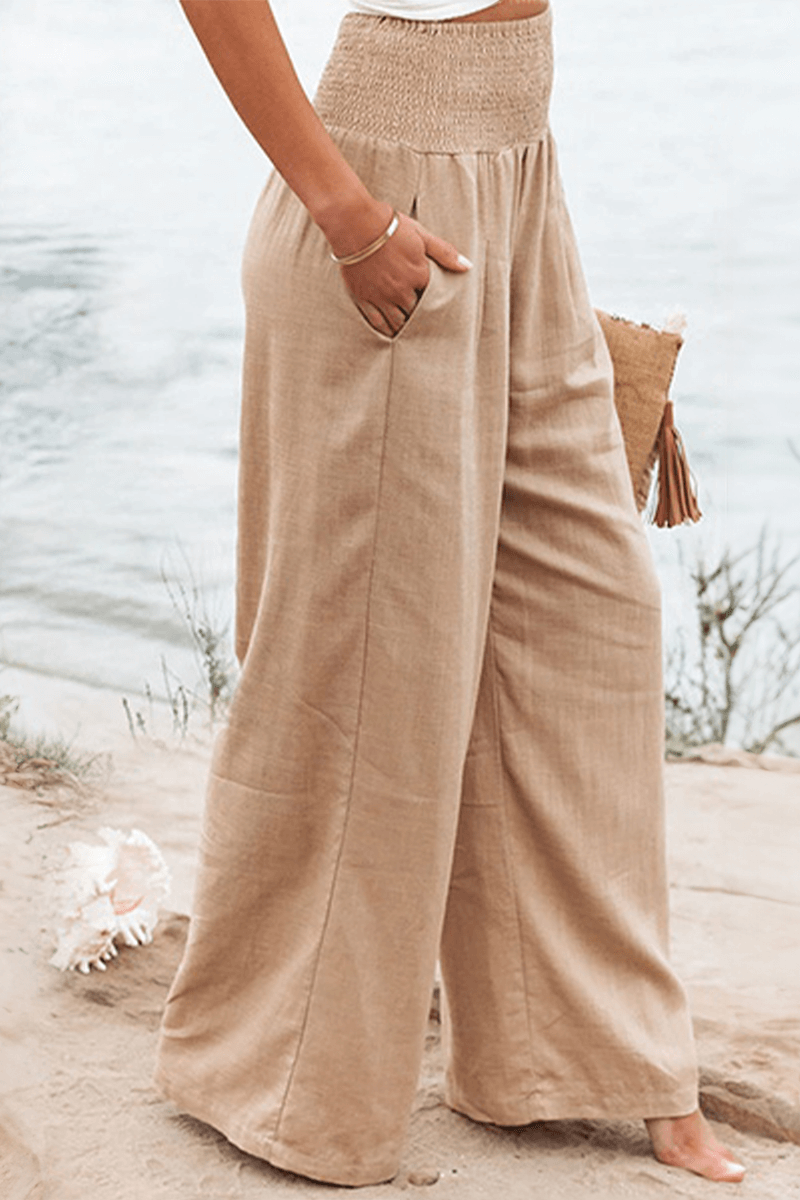 Palazzo Pants - Women's High Waisted Wide Leg Linen Pants-Fashion Nora