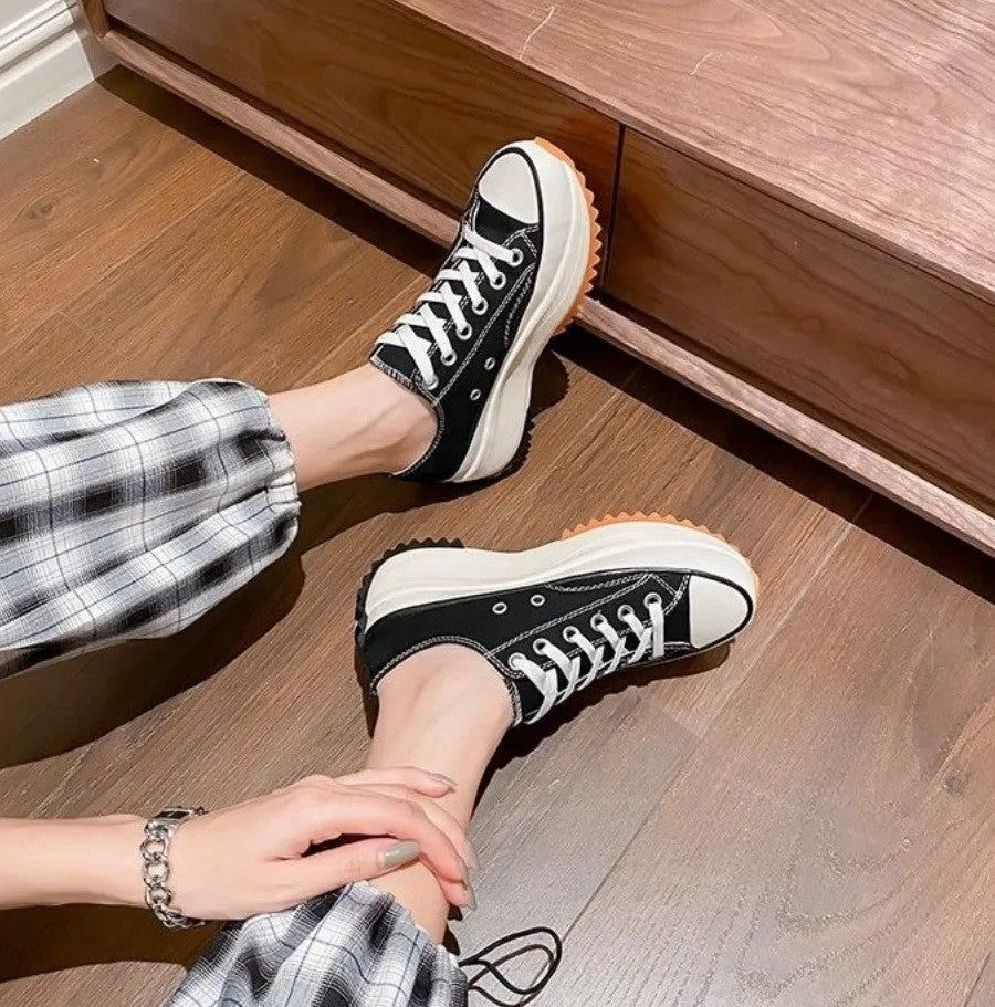 Platform Sneakers - Women's Lightweight Lace-Up Non-Slip Canvas Shoes-Fashion Nora