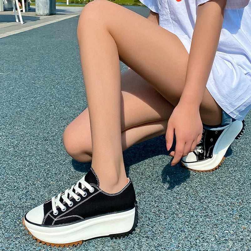 Platform Sneakers - Women's Lightweight Lace-Up Non-Slip Canvas Shoes-Fashion Nora