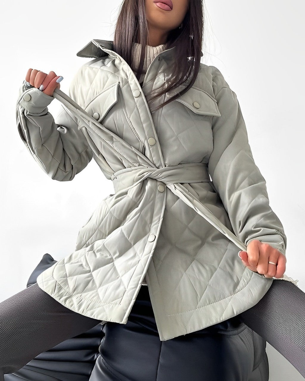 Quilted Jacket | Belt | Lightweight | Padded Jacket | Women's Winter Jacket-Fashion Nora