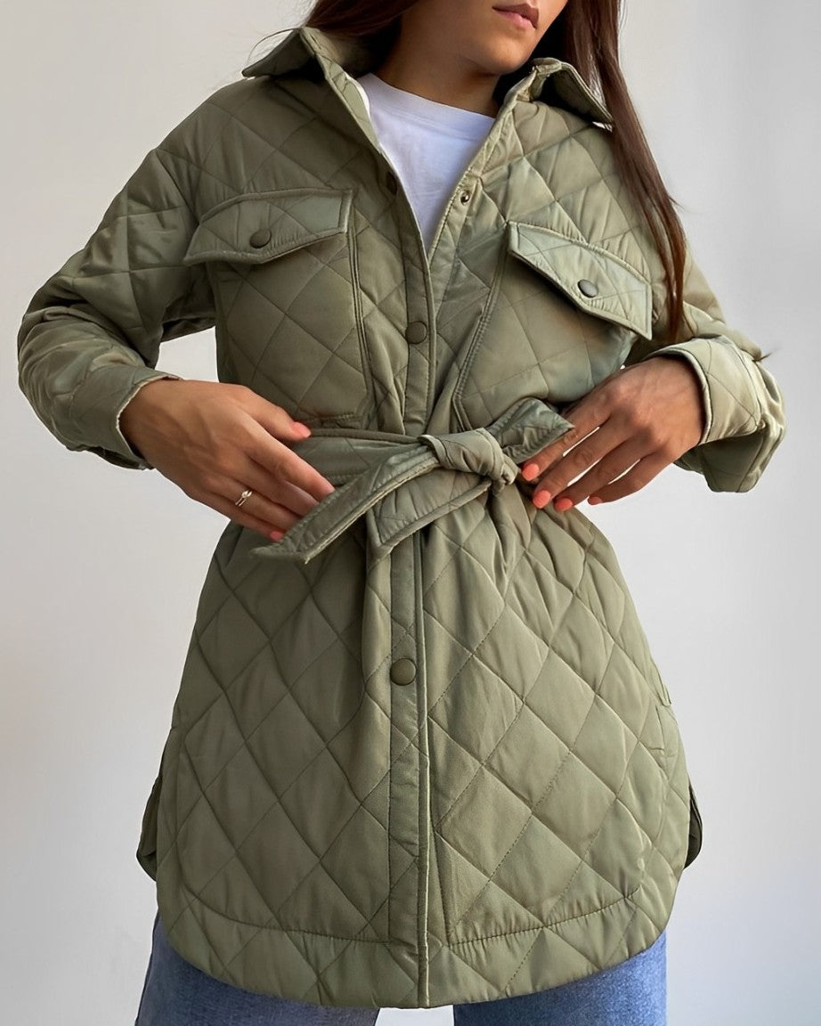 Quilted Jacket | Belt | Lightweight | Padded Jacket | Women's Winter Jacket-Fashion Nora