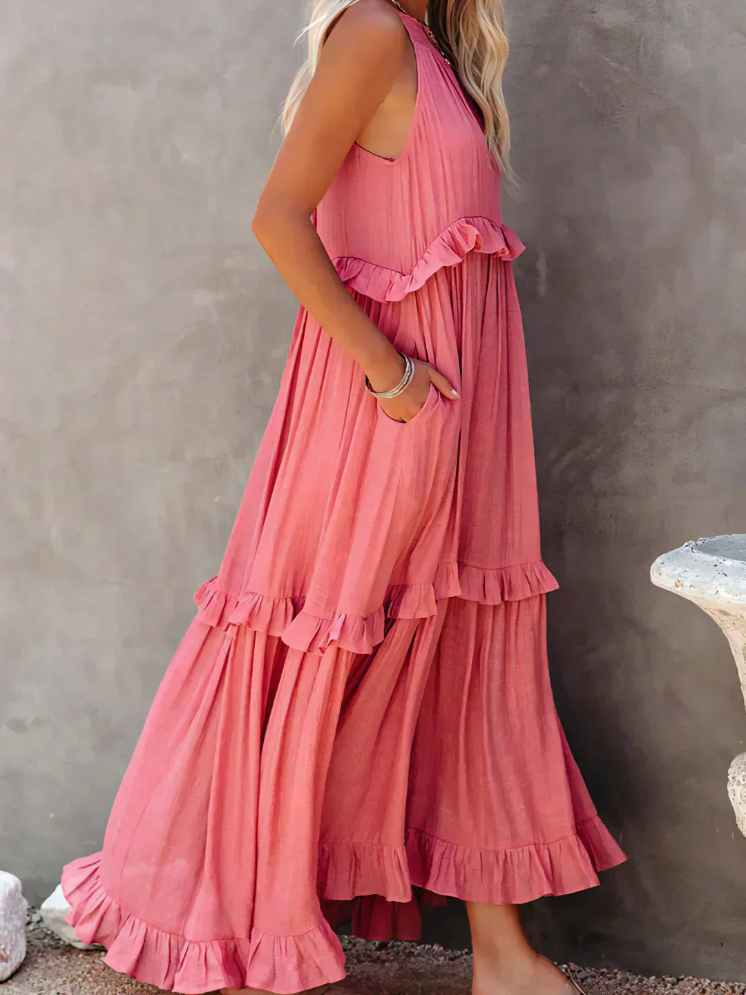 Ruffle Maxi Dress | Halter Neck | Sleeveless | Flowy Dress | Maxi Sundress-Fashion Nora